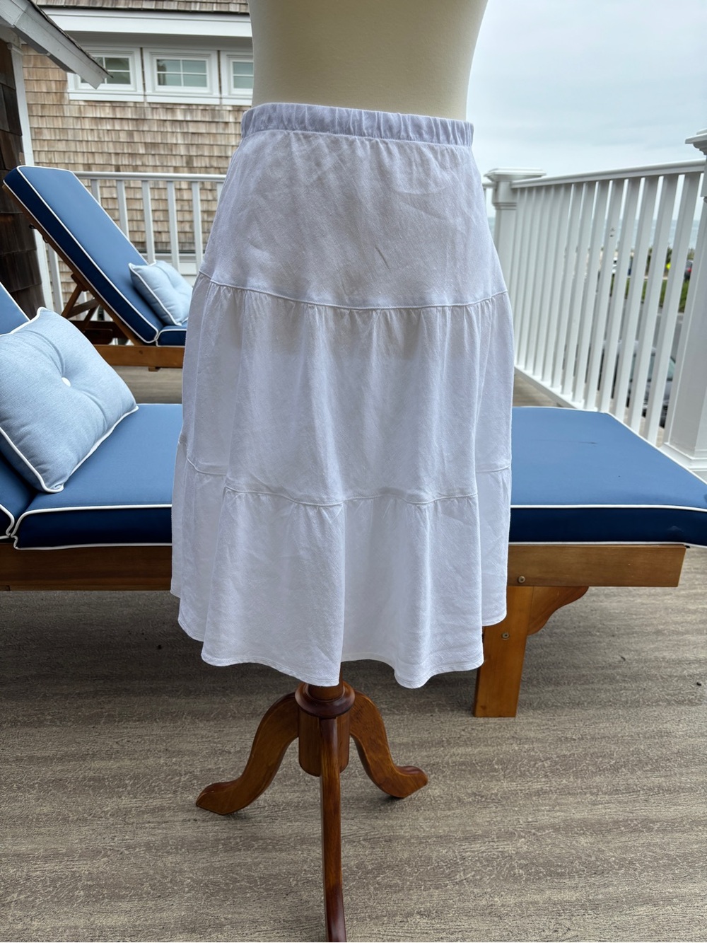 Allen Allen White Tiered Linen Skirt